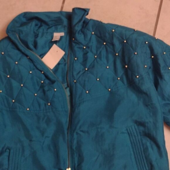 NWT 90s 100% silk Coaco vintage beaded jacket in teal - Picture 3 of 9